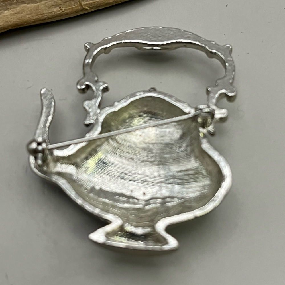 Vintage Purple and Silver Teapot Brooch - Picture 2 of 4